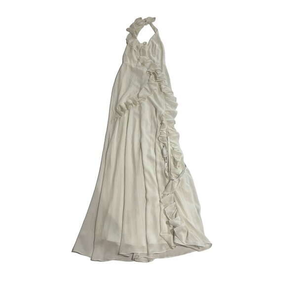 Club L London Morning Glory Halter-Neck Split Maxi Dress in White - Picture 1 of 4